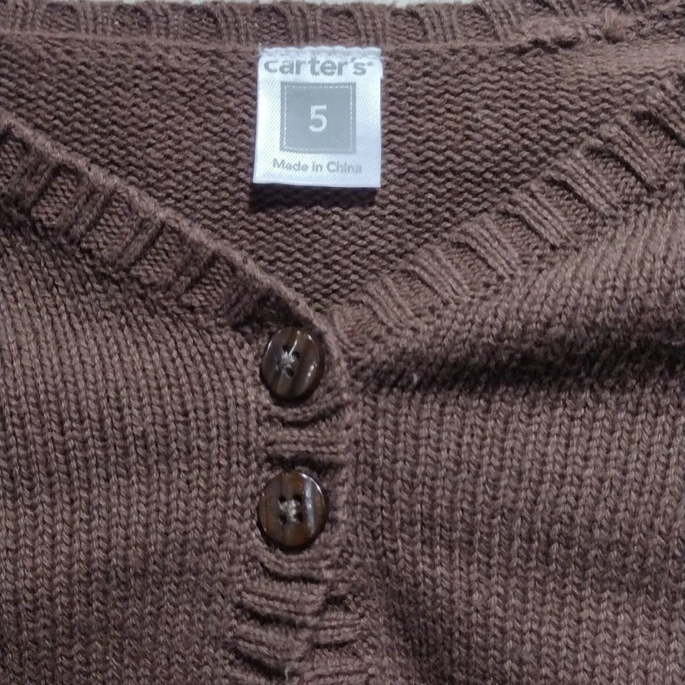 Carter's, Kid Girl’s Sweater Long Sleeves Cardigan - Color Brown, Size 5, NWT